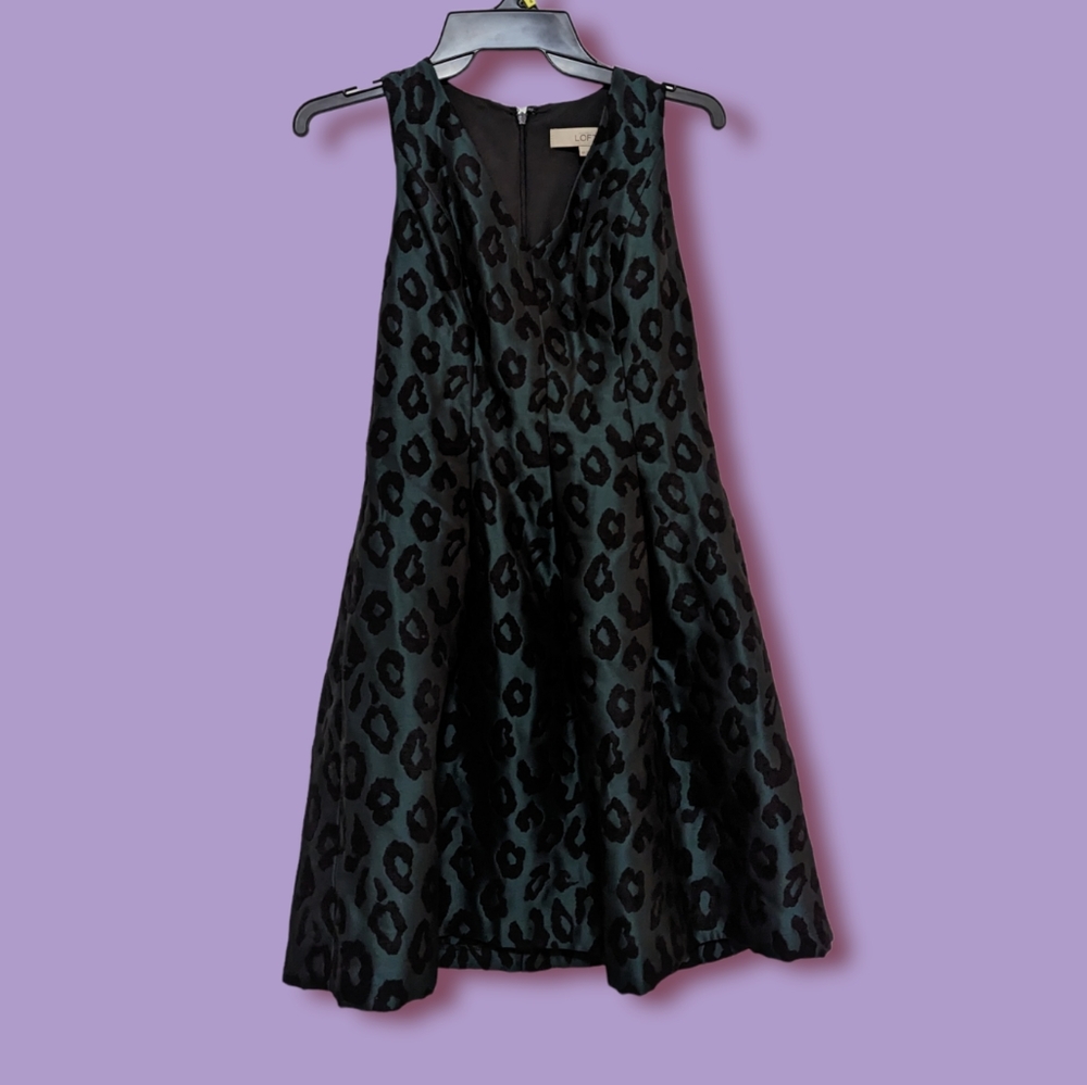 LOFT Leopard Print Green A Line Dress, Size 0 Petite